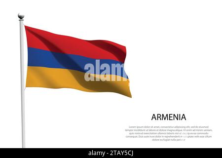 Bandiera nazionale Armenia isolata che sventola su sfondo bianco Illustrazione Vettoriale