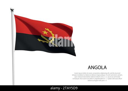 Bandiera nazionale Angola isolata che sventola su sfondo bianco Illustrazione Vettoriale