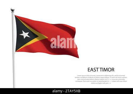 Bandiera nazionale Timor orientale, isolata, che sventola su sfondo bianco Illustrazione Vettoriale