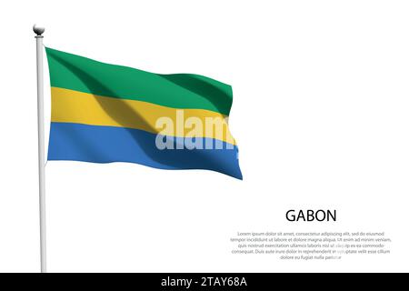 Bandiera nazionale Gabon isolata che sventola su sfondo bianco Illustrazione Vettoriale