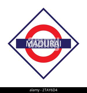 Scheda del nome delle ferrovie di giunzione Madurai isolata su bianco Illustrazione Vettoriale