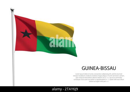 Bandiera nazionale Guinea-Bissau, isolata che sventola su sfondo bianco Illustrazione Vettoriale