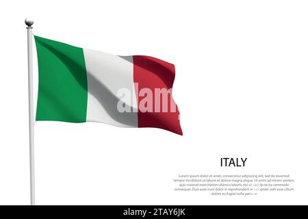 Bandiera nazionale l'Italia isolata sventolava su sfondo bianco Illustrazione Vettoriale