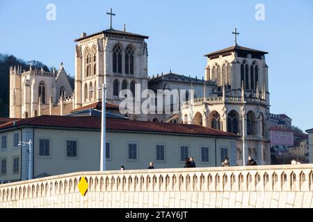 Cattedrale di Lione (Cathédrale Saint-Jean-Baptiste de Lyon), Lione, Francia. Foto Stock