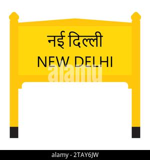 Il nome della ferrovia di New Delhi è isolato su bianco Illustrazione Vettoriale