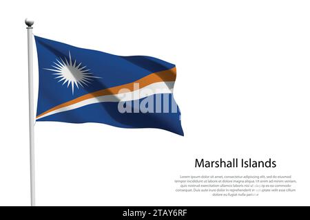 Bandiera nazionale Isole Marshall isolate che sventolano su sfondo bianco Illustrazione Vettoriale