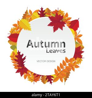 Striscione circolare con foglie autunnali. Cartellino con etichetta per montatura rotonda per l'autunno. Illustrazione vettoriale sfondo del progetto Illustrazione Vettoriale