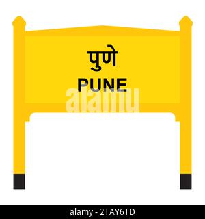 Scheda dei nomi delle ferrovie di giunzione di Pune isolata su bianco Illustrazione Vettoriale