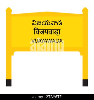 Scheda del nome delle ferrovie di collegamento di Vijayawada isolata su bianco Illustrazione Vettoriale