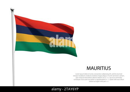 Bandiera nazionale Mauritius, isolata che sventola su sfondo bianco Illustrazione Vettoriale