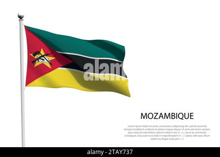 Bandiera nazionale Mozambico isolato che sventola su sfondo bianco Illustrazione Vettoriale