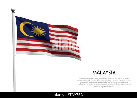 Bandiera nazionale Malesia isolata che sventola su sfondo bianco Illustrazione Vettoriale