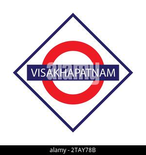 Visakhapatnam Junction Railway name board isolato su bianco Illustrazione Vettoriale
