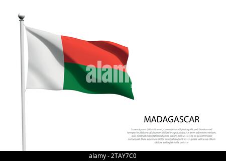 Bandiera nazionale Madagascar isolato che sventola su sfondo bianco Illustrazione Vettoriale
