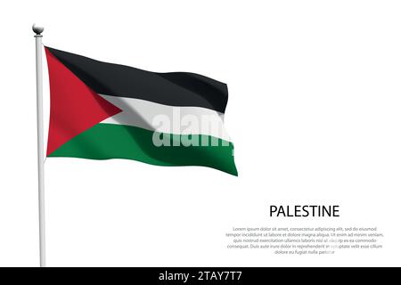 Bandiera nazionale palestinese isolata che sventola su sfondo bianco Illustrazione Vettoriale