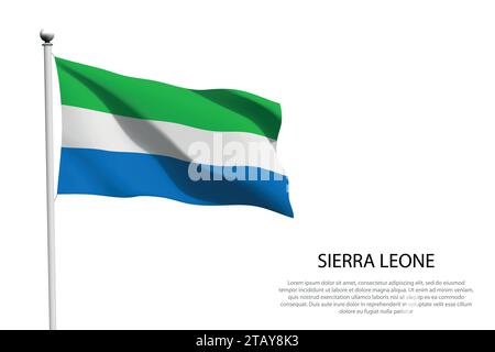 Bandiera nazionale Sierra Leone isolata che sventola su sfondo bianco Illustrazione Vettoriale