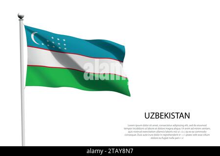 Bandiera nazionale Uzbekistan isolato che sventola su sfondo bianco Illustrazione Vettoriale