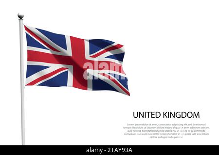 Bandiera nazionale Regno Unito isolato che sventola su sfondo bianco Illustrazione Vettoriale