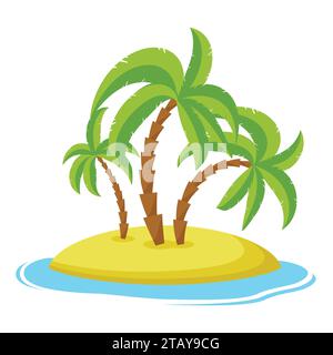 Isola con palme isolate su sfondo bianco, vacanze estive oceano tropicale, illustrazione vettoriale Illustrazione Vettoriale