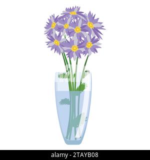 Vaso in vetro con vettore di fiori isolato su sfondo bianco. Moderno trasparente in vaso o tazza di vetro. Illustrazione vettoriale Illustrazione Vettoriale