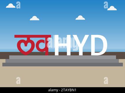 Immagine vettoriale del logo Landscape of Love Hyderabad è la capitale dello stato indiano di Telangana. Illustrazione Vettoriale
