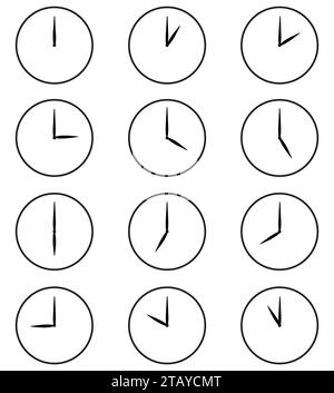 illustrazione vettoriale del set di clock che mostra l'ora da 1 a 12 Illustrazione Vettoriale