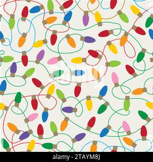 Modello ripetuto senza cuciture di lampadine colorate di natale. Illustrazione Vettoriale