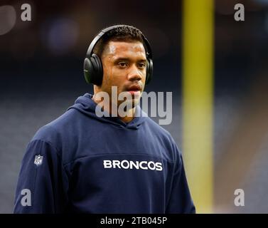 3 dicembre 2023: Il quarterback dei Broncos Russell Wilson (3) sul campo prima dell'inizio di una gara NFL tra i Texans e i Broncos il 3 dicembre 2023 a Houston. (Immagine di credito: © Scott Coleman/ZUMA Press Wire) SOLO USO EDITORIALE! Non per USO commerciale! Foto Stock