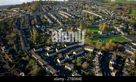 Vista aerea con droni su Larkhall e Fairfield Park, Bath UK. (28-11-2022) Foto Stock