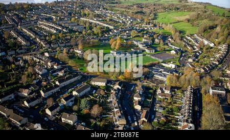 Vista aerea con droni su Larkhall e Fairfield Park, Bath UK. (28-11-2022) Foto Stock