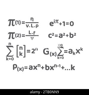 Insieme matematico ed equazioni matematiche e teoremi. Teorema di Pitagora, formula ed equazione. Illustrazione Vettoriale