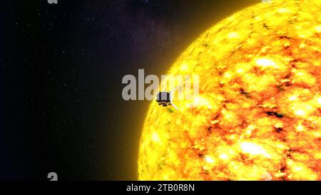 Navicelle solari orbitanti attorno al sole Foto Stock