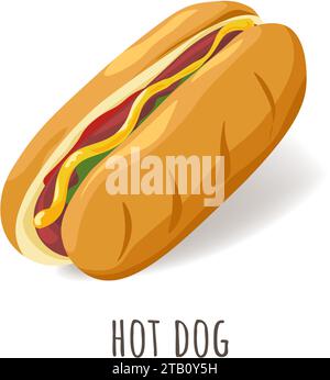Hot dog con senape e ketchup, fast food di strada Illustrazione Vettoriale