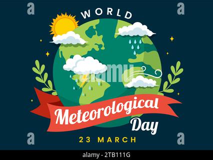 World Meteorological Day Vector Illustration il 23 marzo con Earth Map, Meteorology Science and Researching Weather in Flat Cartoon background Illustrazione Vettoriale