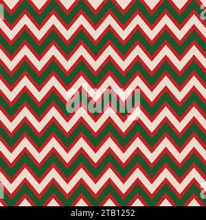 Carta da parati con motivo a freccia natalizio. Motivo a zig-zag di colore rosso, verde e beige. Illustrazione Vettoriale