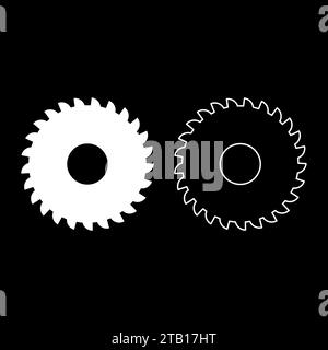 Set di dischi per seghe circolari per fresatura a coltello tondo icona di colore bianco immagine vettoriale riempimento semplice contorno linea contorno sottile piatto Illustrazione Vettoriale