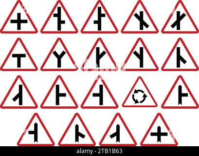 Segnali di intersezione e svincolo, segnali stradali nelle Filippine, segnali normativi indicano l'applicazione di requisiti legali o legali. Illustrazione Vettoriale