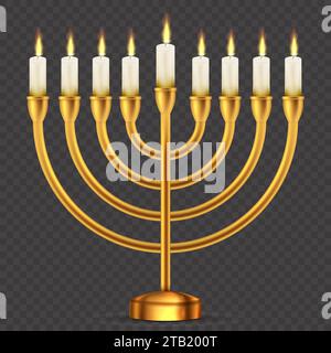 Bruciando candele in menorah su Hanukkah. Illustrazione vettoriale. EPS 10. Illustrazione Vettoriale