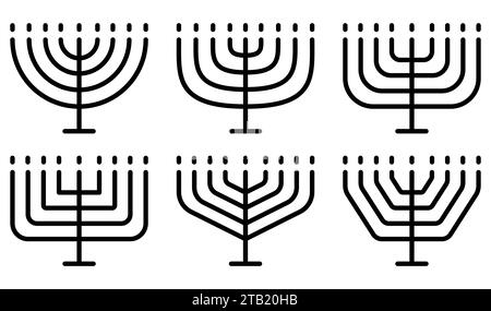 Set di icone Menorah. Cartello festivo ebraico. Icona Menorah per Hanukkah. Illustrazione vettoriale. EPS 10. Illustrazione Vettoriale