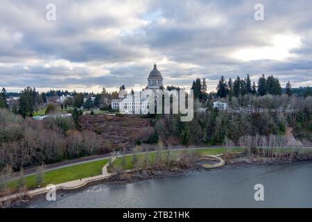 Vista aerea dell'edificio della capitale ad Olympia, Washington Foto Stock