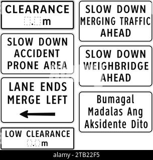 Segnali supplementari, segnali stradali nelle Filippine, segnali normativi indicano l'applicazione di requisiti legali o legali. Illustrazione Vettoriale