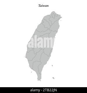 Semplice mappa piatta di Taiwan con confini distrettuali Illustrazione Vettoriale