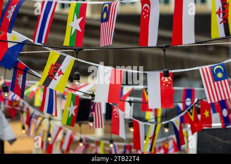 Bandiere dei paesi dell'ASEAN all'evento dell'ASEAN festival a Kuala Lumpur, Malesia Foto Stock