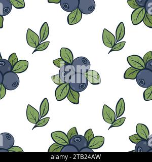 Motivo di mirtilli freschi senza cuciture. Sfondo Berry. Ornamento di cibo biologico sano. Stampa Huckleberry per tessuti, carta, imballaggi, design Vector Illustrazione Vettoriale