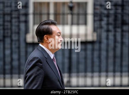 Yoon Suk Yeol, presidente della Corea del Sud, arriva a Downing Street per un incontro con il primo ministro Rishi Sunak, il 22 novembre 2023 Foto Stock