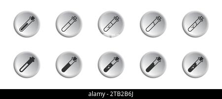 Set di icone per fiale di pozione. Prelievo delle provette. Icona test virus. Illustrazione vettoriale Illustrazione Vettoriale