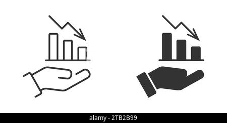 Freccia rivolta verso il basso che mostra la crisi. Grafico aziendale con freccia giù. Icona aziendale. Illustrazione vettoriale Illustrazione Vettoriale