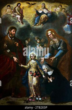 La Trinità, San Gioacchino, Sant'Anna e la Vergine bambina - la Trinità, San Gioacchino, Sant'Anna e la Vergine bambino 1670 di Giacinto de Populi. Chiesa di San Giorgio - Chiesa di San Giorgio - Chiesa di S. Giorgio è la più bella chiesa barocca esistente a Salerno, ricca di affreschi di altissima qualità. Si tratta di uno dei più antichi insediamenti monastici di Salerno, risalente agli inizi del IX secolo. Foto Stock