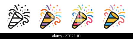 Set di icone di linea colorate per confetti Popper. Illustrazione vettoriale Illustrazione Vettoriale