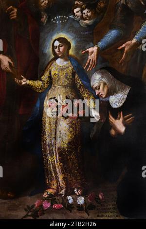 La Trinità, San Gioacchino, Sant'Anna e la Vergine bambina - la Trinità, San Gioacchino, Sant'Anna e la Vergine bambino 1670 di Giacinto de Populi. Chiesa di San Giorgio - Chiesa di San Giorgio - Chiesa di S. Giorgio è la più bella chiesa barocca esistente a Salerno, ricca di affreschi di altissima qualità. Si tratta di uno dei più antichi insediamenti monastici di Salerno, risalente agli inizi del IX secolo. Foto Stock